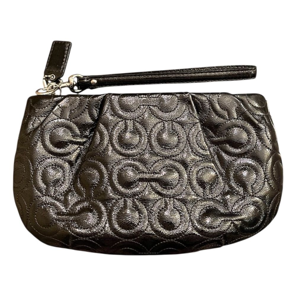 VTG Black COACH Signature Debossed Patent Leather Wristlet H0993 - 43229 - Y2K